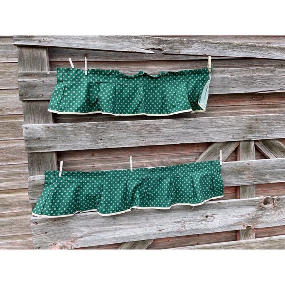 Vintage Pair 1960s Green/Beige Dot Pleated Curtain Valance Cotton - Picture 14 of 16